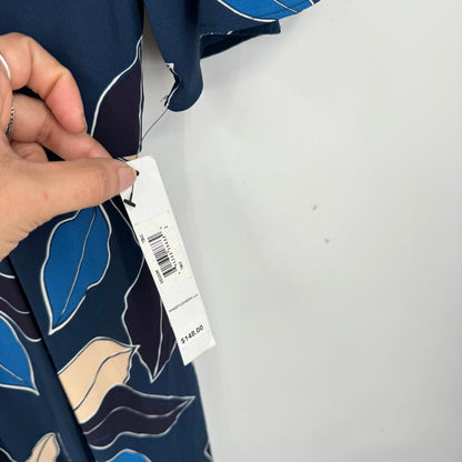 women Maggy London NWT Leaf Print Midi Navy Blue Pink Dress 2