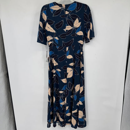 women Maggy London NWT Leaf Print Midi Navy Blue Pink Dress 2