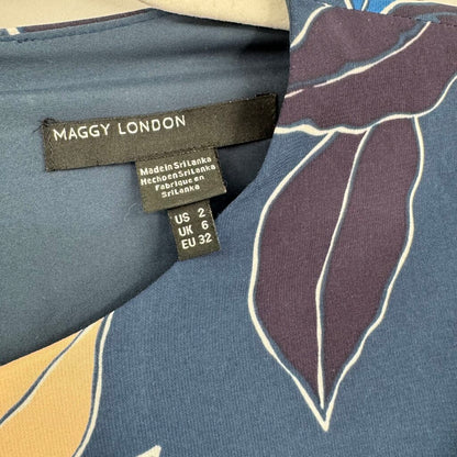 women Maggy London NWT Leaf Print Midi Navy Blue Pink Dress 2