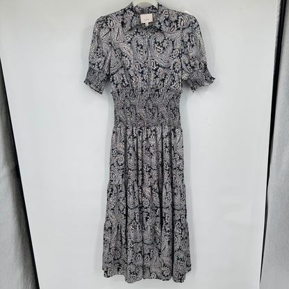 women Cinq a Sept Delancey Paisley Midi Navy White Pink Dress 0