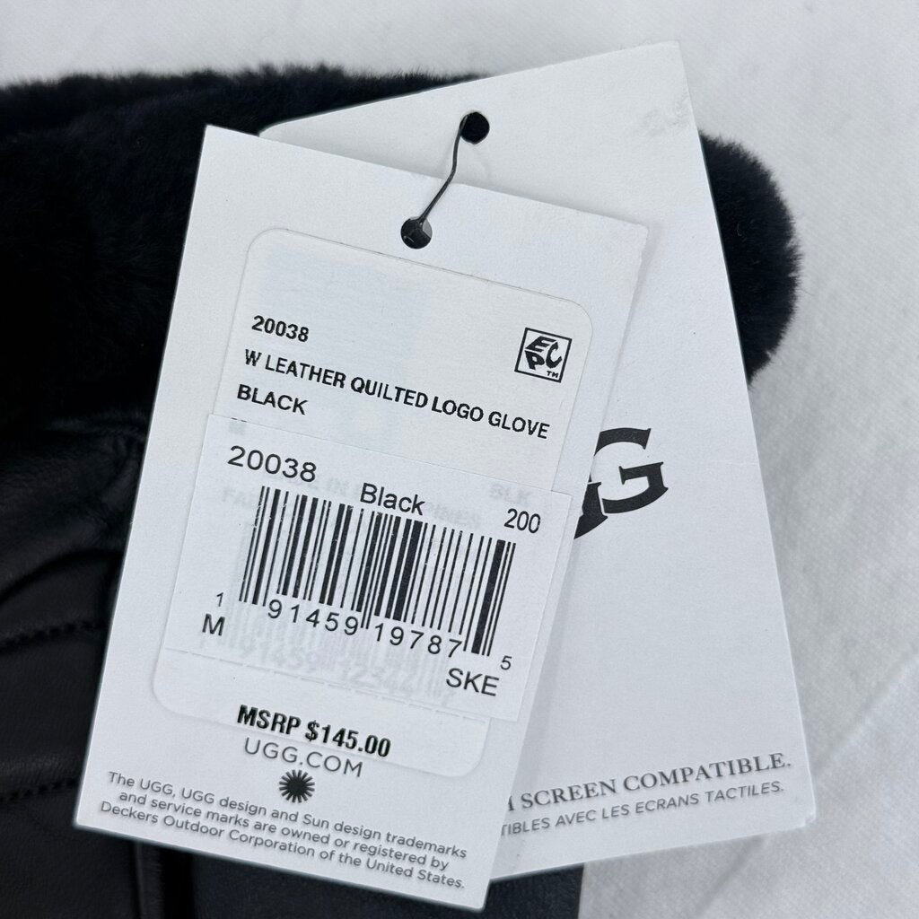women Ugg NWT Leather Quilted Logo Tech Gloves Black Uncatagorized M