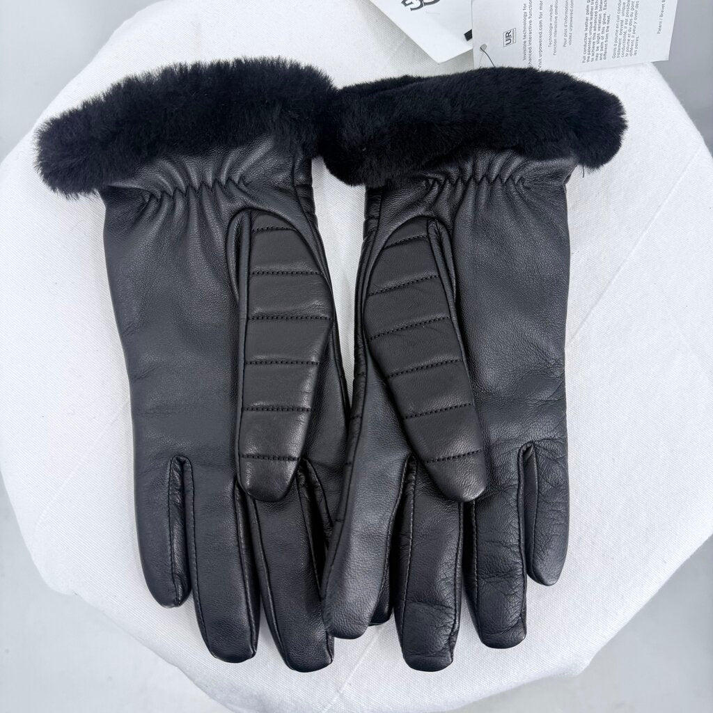 women Ugg NWT Leather Quilted Logo Tech Gloves Black Uncatagorized M