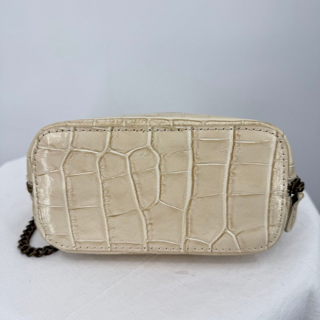women Pratesi Croc Embossed Leather Crossbody Cream Bronze Purse 6"x8"x3.5"