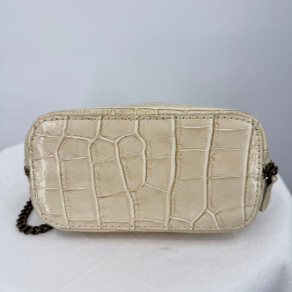 women Pratesi Croc Embossed Leather Crossbody Cream Bronze Purse 6"x8"x3.5"