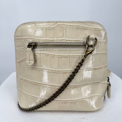 women Pratesi Croc Embossed Leather Crossbody Cream Bronze Purse 6"x8"x3.5"