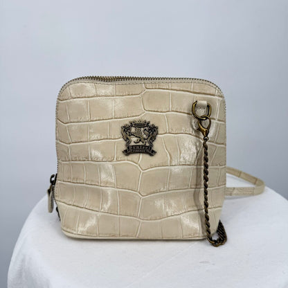 women Pratesi Croc Embossed Leather Crossbody Cream Bronze Purse 6"x8"x3.5"