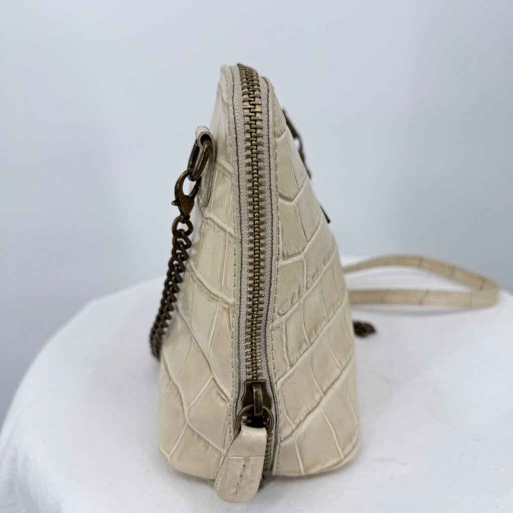 women Pratesi Croc Embossed Leather Crossbody Cream Bronze Purse 6"x8"x3.5"