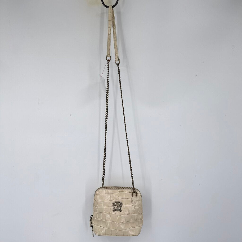 women Pratesi Croc Embossed Leather Crossbody Cream Bronze Purse 6"x8"x3.5"