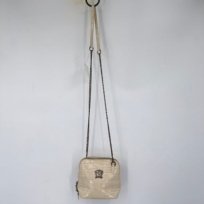 women Pratesi Croc Embossed Leather Crossbody Cream Bronze Purse 6"x8"x3.5"