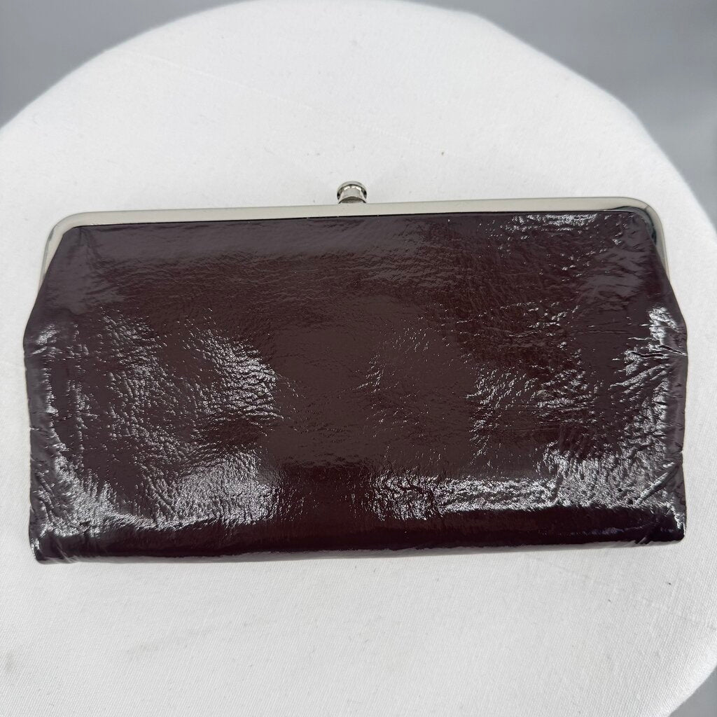 women Hobo Lauren Clutch Wallet in Crinkle Patent Chocolate Brown Purse 8.5Wx4.5Hx1D