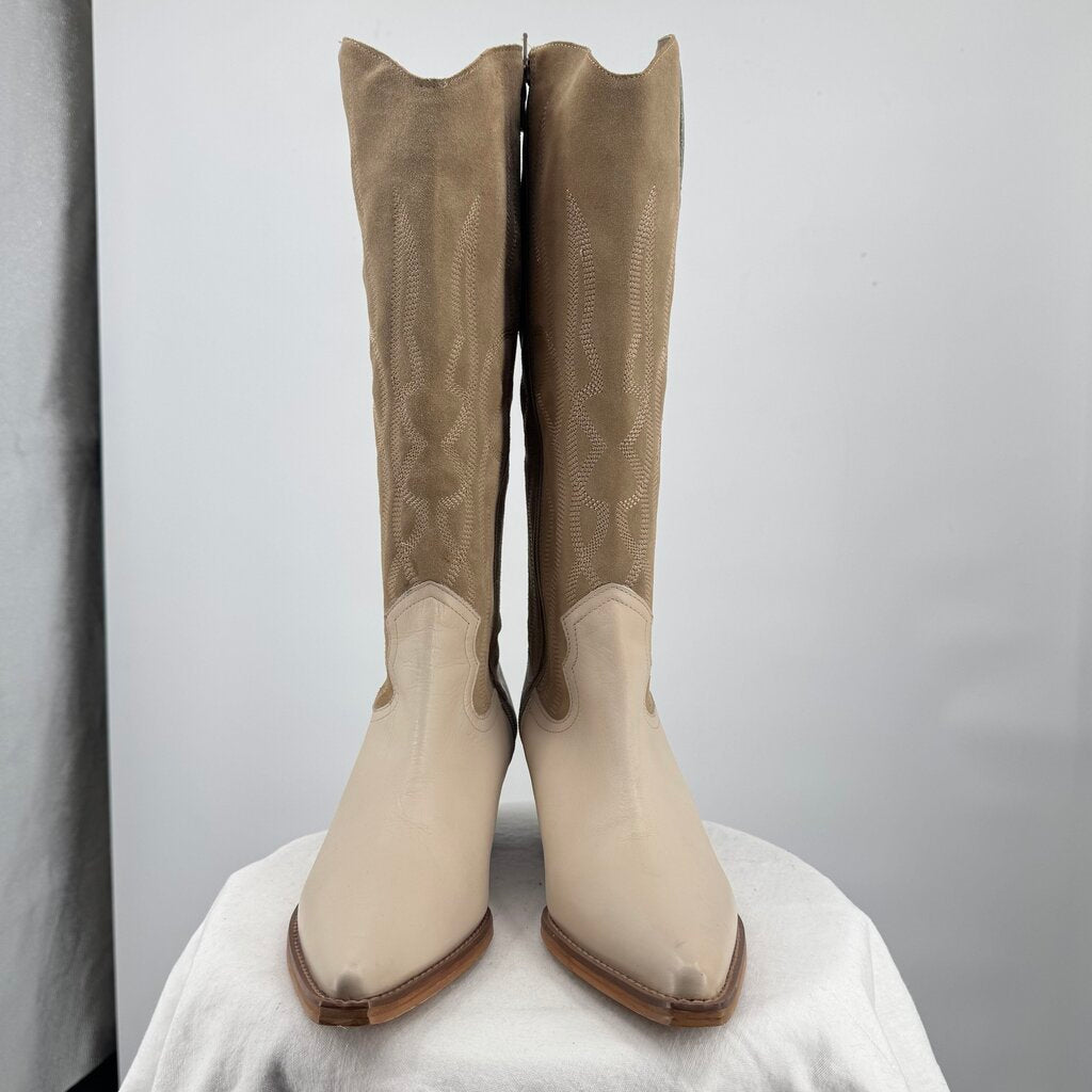 women Coconuts by Matisse Alpine Leather Western Boots AS IS Marking Ivory Tan Shoes 10