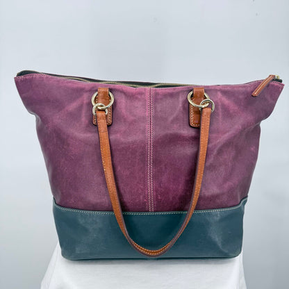 women Dooney & Bourke Wexford Leather Becky Tote Burgundy Navy Purse 18.5"x12.5"x7.5"