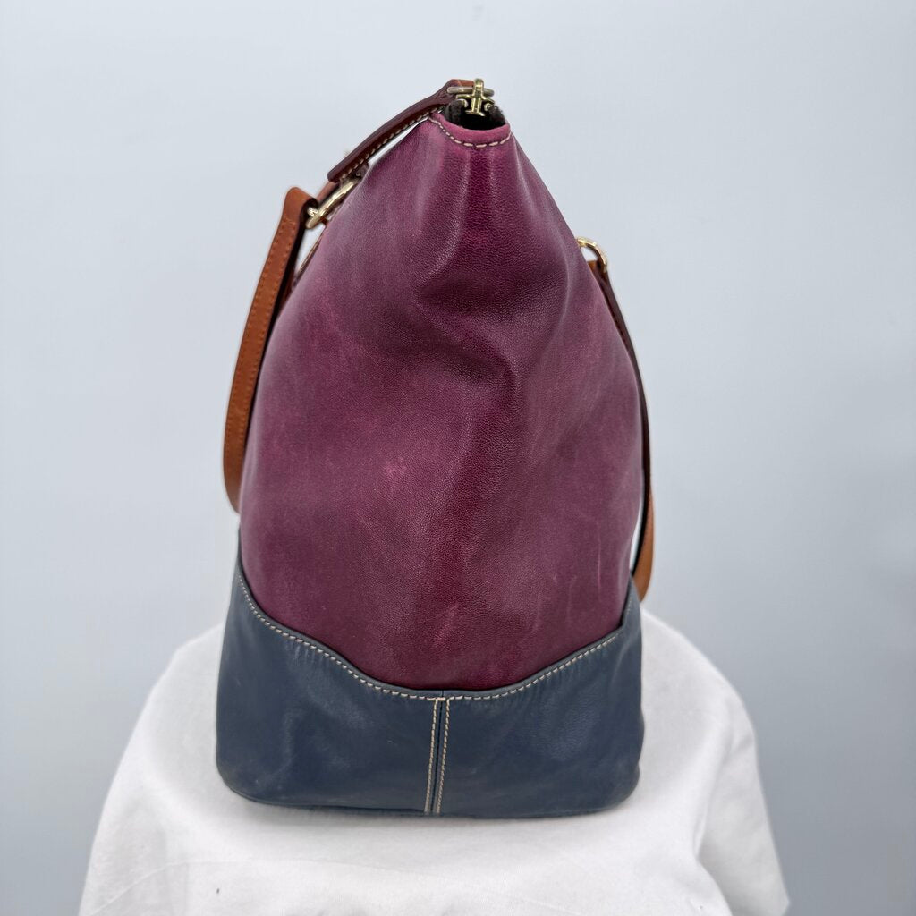 women Dooney & Bourke Wexford Leather Becky Tote Burgundy Navy Purse 18.5"x12.5"x7.5"