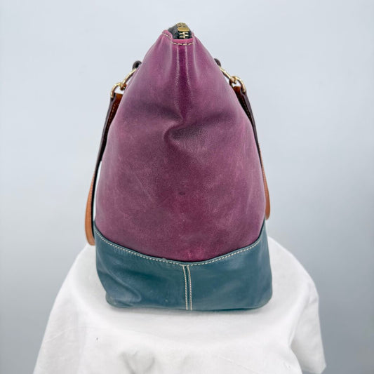 women Dooney & Bourke Wexford Leather Becky Tote Burgundy Navy Purse 18.5"x12.5"x7.5"