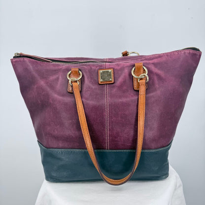 women Dooney & Bourke Wexford Leather Becky Tote Burgundy Navy Purse 18.5"x12.5"x7.5"