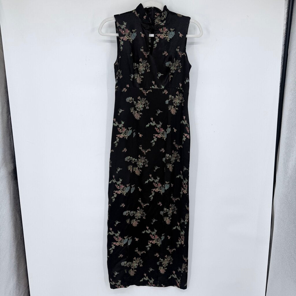 women All That Jazz Cheongsam Style Dress Black Multi Vintage 0-2
