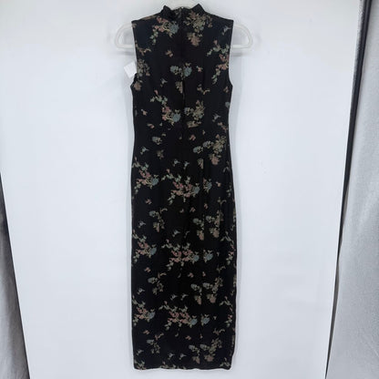 women All That Jazz Cheongsam Style Dress Black Multi Vintage 0-2