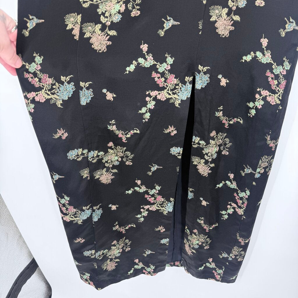 women All That Jazz Cheongsam Style Dress Black Multi Vintage 0-2