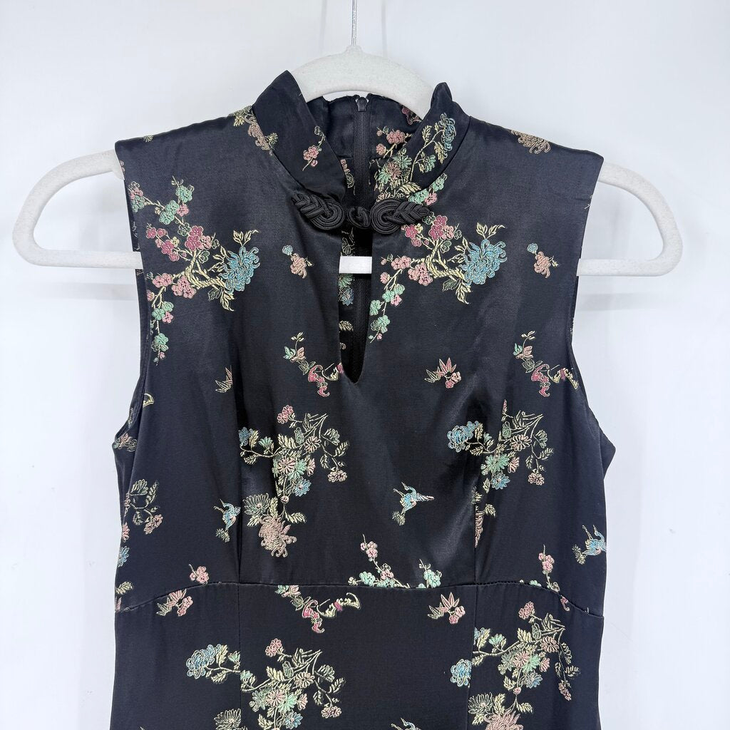 women All That Jazz Cheongsam Style Dress Black Multi Vintage 0-2