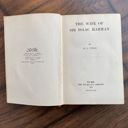 H G Wells THE WIFE OF SIR ISAAC HARMAN 1st Edition 2nd Printing Uncatagorized